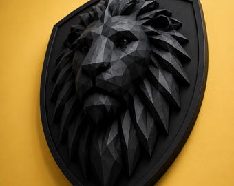 Obsidian Lion Wall Sculpture – Low Poly 3D Geometric Lion Head Decor