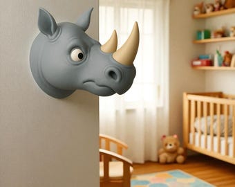 Dekoracja ścienna 3D z głową nosorożca, ruchomy kufer, dekoracja ścienna do pokoju dziecięcego
