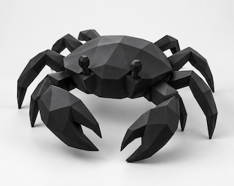 Low Poly Crab Desk Decor – Black 3D Printed Sculpture