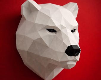 White Bear Head Wall Decor – Modern Animal Wall Art for Home & Office