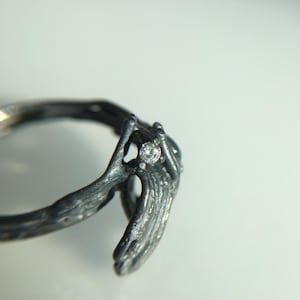 Crystal White Zircon Oxidized Sterling Silver Ring – Unique Handmade Modern Artisan Jewelry