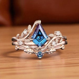 Ensemble de bagues de fiançailles alexandrite cerf-volant : pierre précieuse aux couleurs changeantes, argent sterling