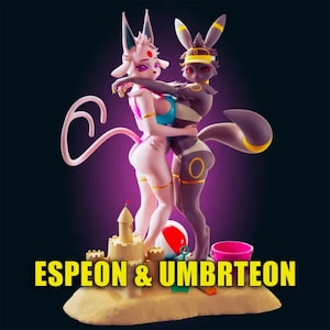Hand-Painted Espaon & Umbreon Statue: 3D Printed Action Figure