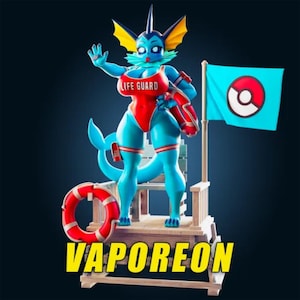 Hand-Painted Vaporeon Statue: 3D Printed Miniature Figurine