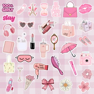 Pink Y2K Sticker Bundle | Girly Pop, Coquette, Baddie Digital Stickers (60+ PNG) image 3