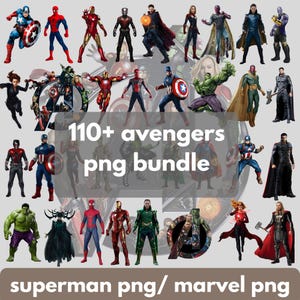 Marvel PNG Bundle |110 Marvel Superhero Clipart Set | Digital Download for T-Shirts, Mugs & Crafts | Superhero PNGs for DIY Projects