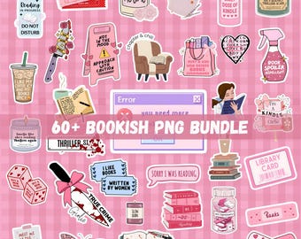 Book Lover Clipart Bundle, 60 Reading PNG Files, Bookish Quotes (Digital Download)