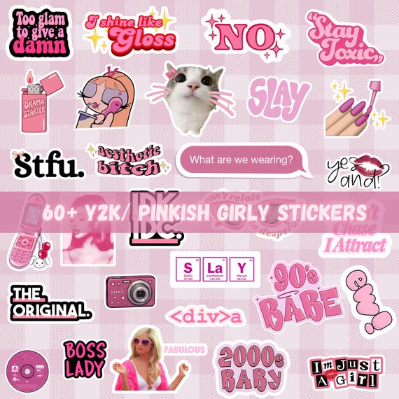 Pink Y2K Sticker Bundle | Girly Pop, Coquette, Baddie Digital Stickers (60+ PNG)