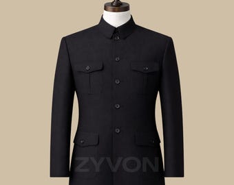Vintage 70'-80s Chinese Zhongshan, Mao Suit Workwear Navy Blue