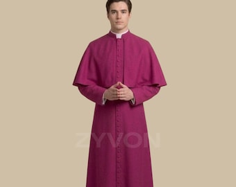 Sotana católica magenta, túnica clerical para hombres, atuendo de obispo o sacerdote, vestimenta religiosa, sotana de iglesia.