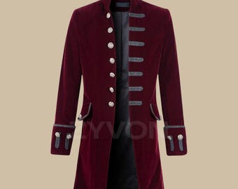Burgundy Velvet Tailcoat - Handmade Steampunk Gothic Frock Coat