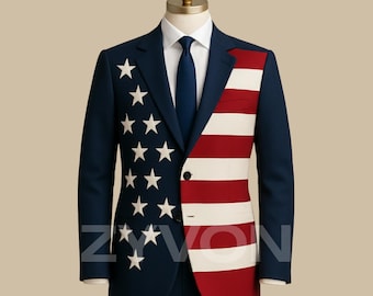 American Flag Suit – Patriotic Blazer & Navy Pants, 4th of July