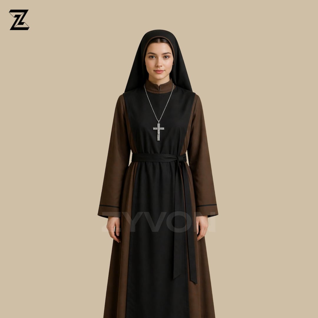 brown nun dress Catholic Habit Dress, Modest Religious Clothing Women, Church Uniform Dress, Nun Costume Women Size:UK 11 / US 12 / EUR 45
