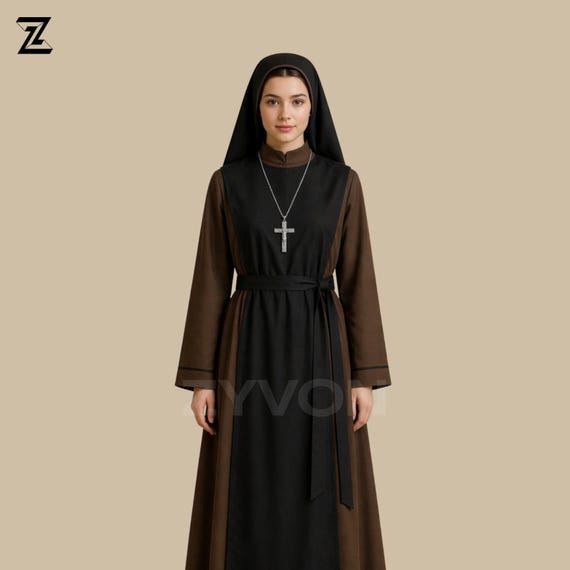brown nun dress Catholic Habit Dress, Modest Religious Clothing Women, Church Uniform Dress, Nun Costume Women Size:UK 11 / US 12 / EUR 45