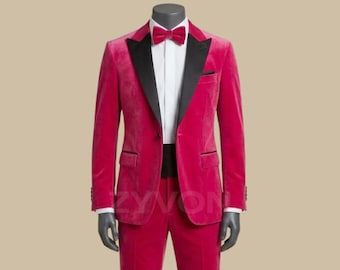 Pinker Samt-Tuxedo, Fuchsia-Anzug für Abschlussball, Pinker Samt-Blazer, Hochzeit Bräutigam-Tuxedo, Luxus-Dinnerjacke