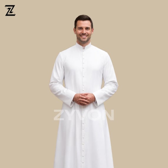 White Priest Cassock for Men | Catholic Clergy Robe Full Length Roman Soutane Custom Made Church Vestment