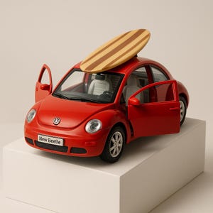 5&quot; Volkswagen Beetle w/ Surfboard 1:32 Diecast Model Toy VW Red