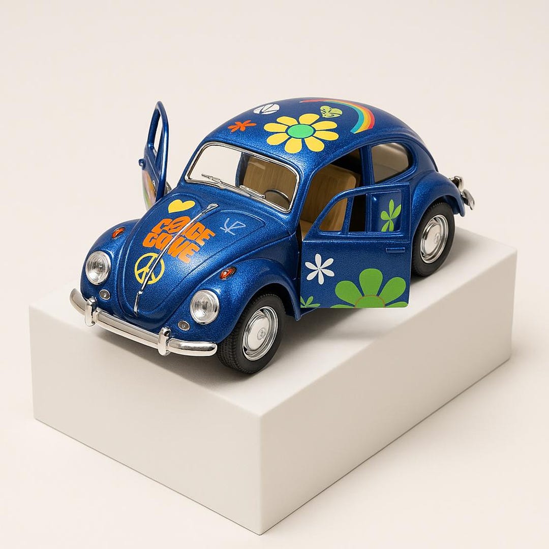Kinsmart Maggiolino Volkswagen Blu, Modello Die-Cast 1:32 Con Action Pull-Back E Porte Apribili - Auto Giocattolo Da Collezione Per Bambini