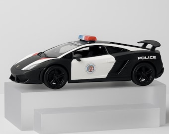 Coche De Policía Lamborghini Sesto Elemento De Kinsmart - Modelo A Escala 1:38, Metal Fundido, Puertas Abiertas, Neumáticos De Goma, Para Niños 3+