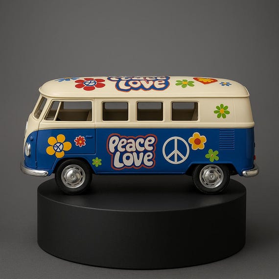 VW 1962 Volkswagen Bus Van Ivory Top Decal 1:32 Diecast Toy Blue