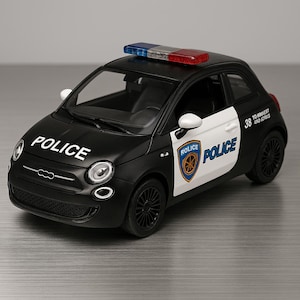 FIAT 500e Police Car 1:28 Die Cast Metal Pull Back Action Model Toy
