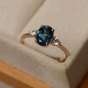 London Blue Topaz Ring: 14k Rose Gold, Minimalist Engagement Ring