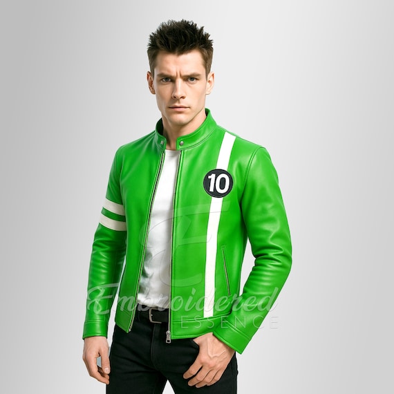 Handmade Ben 10 Green Faux Leather Cosplay Jacket Alien Swarm