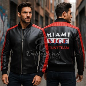 Ryan Gosling Inspired Stunt Team Leather Jacket for Men | 80s Retro Miami Style Cosplay