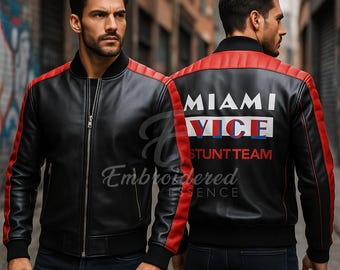 Chaqueta de cuero inspirada en Ryan Gosling, estilo equipo de especialistas, para hombre / Cosplay estilo Miami retro de los 80