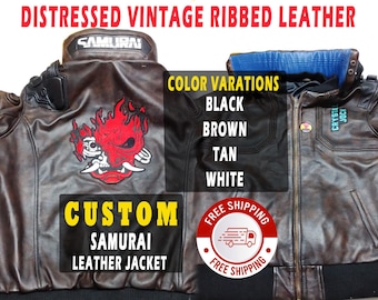 Veste en cuir de samouraï personnalisée | Costume de cosplay inspiré du cyberpunk | Déguisement d'Halloween
