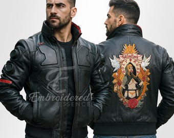Cyberpunk 2077 Jackie Welles Jacket – Black Valentino Bomber, Gamer Cosplay Outfit, Futuristic Leather Streetwear