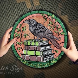 Embroidery Patch | Raven on Book Patch | Back patch | Iron on Patches | Creepy Goth Nature | Goth Patches | Crowcore | occult patches