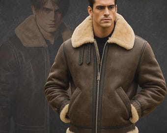 Chaqueta bomber B3 de piel de oveja de Leon Kennedy RE4: abrigo de aviador para cosplay