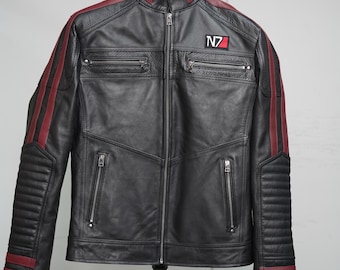 Chaqueta de cuero inspirada en Mass Effect N7 / Cosplay del Comandante Shepard / Disfraz de N7 / Atuendo de Halloween