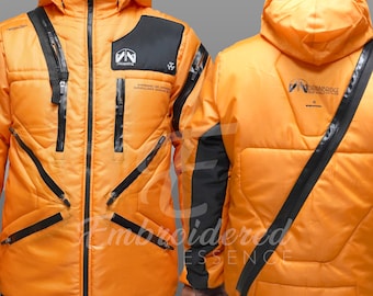 Chaqueta técnica de paracaídas naranja hecha a mano / Chaqueta inspirada en el cyberpunk / Disfraz de cosplay para videojuegos / Ropa de calle para hombre