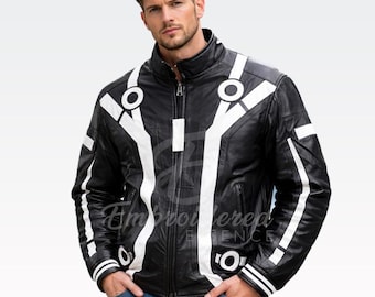 Chaqueta de cuero inspirada en Tron Ares / Chaqueta de cosplay futurista / Chaqueta de cuero de motociclista / Regalo para él
