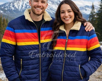 Chaqueta acolchada unisex Merced: chaqueta de cosplay de gamer con rayas arcoíris. Regalo inspirado en Ellie para amigos.