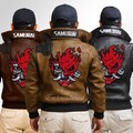 Handmade Embriodered Patch Cyberpunk 2077 V Samurai Leather Bomber Jacket: Gaming Cosplay Outerwear product logo