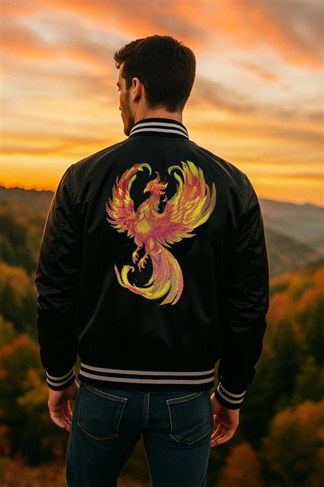 wake  original FIREBIRD TP 刺繍 Handmade Firebird Phoenix Embroidery Varsity Jacket - Etsy