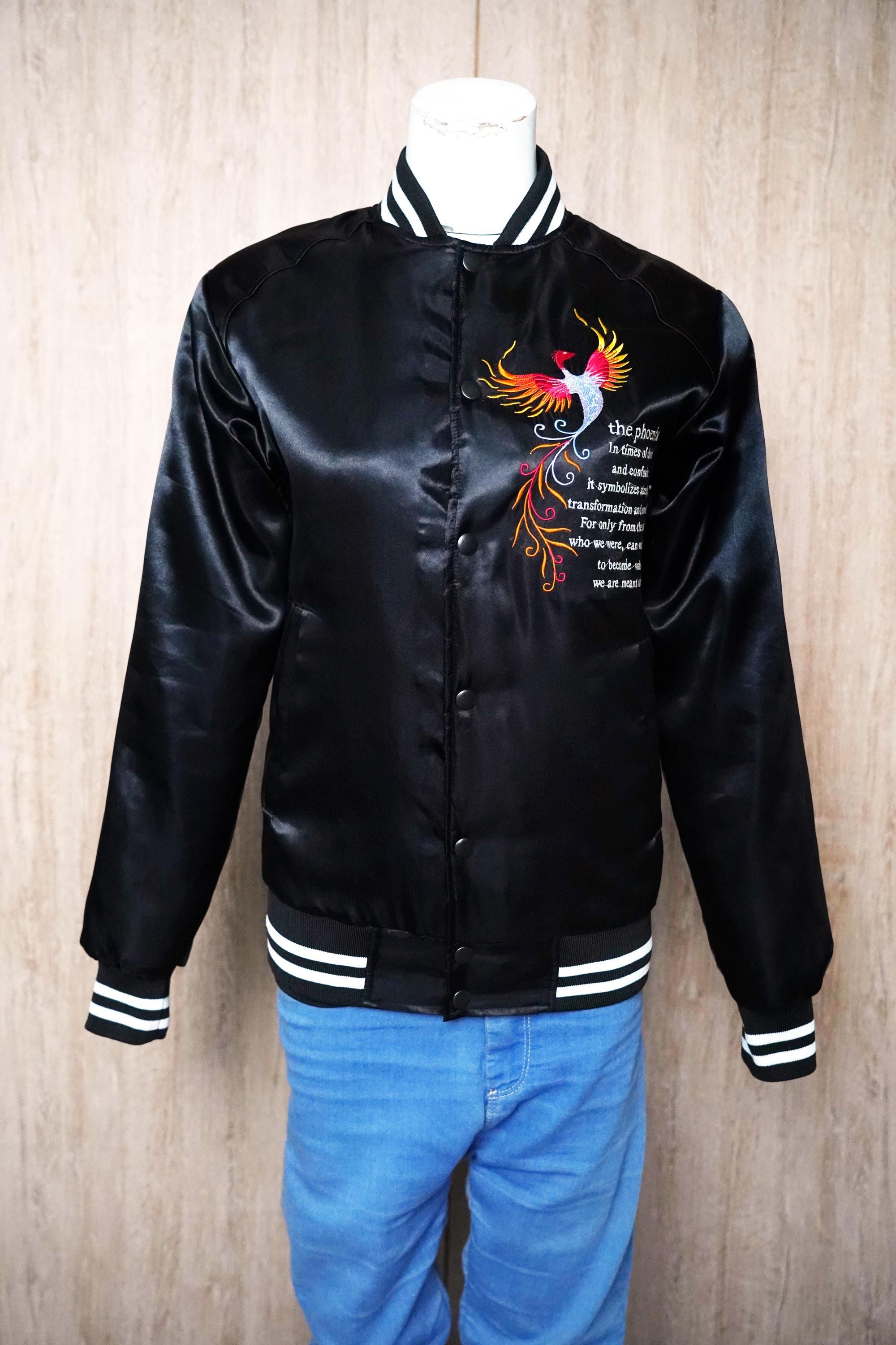 Handmade Firebird Phoenix Embroidery Varsity Jacket - Etsy