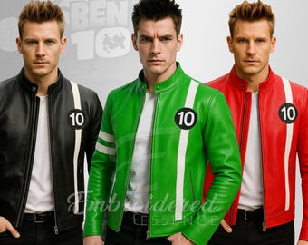 Chaqueta de cuero verde de superhéroe de Ben 10 / Chaqueta para disfraz de cosplay