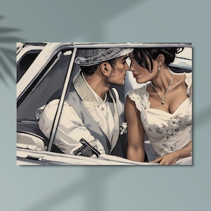 Custom Couple Portrait Canvas Print: Romantic Wedding Anniversary Art
