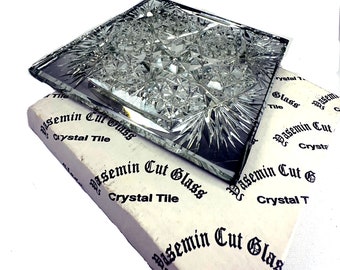 Pasemin Cut Glass Crystal Trivet Tile Vintage