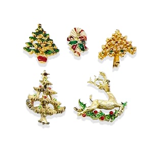 Vintage Christmas Brooch Lot of 5