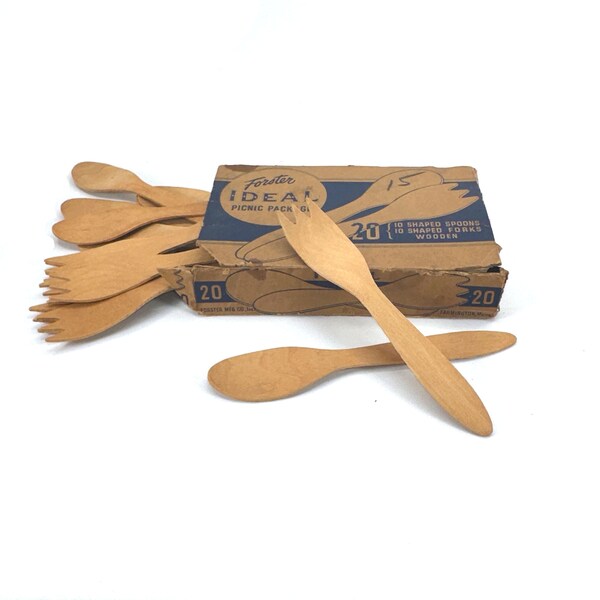 1940's Wood Picnic Ware Forks and Sppons