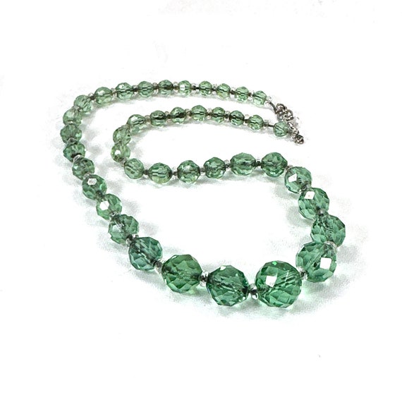 Green Crystal Necklace Graduated Faceted 1930's 8… - image 1