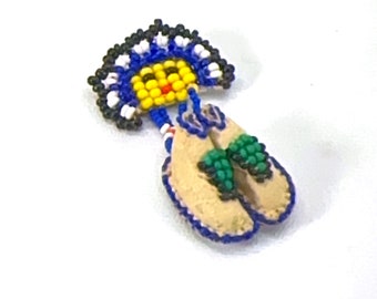 Antique Miniature Native American Beaded Leather Moccasins Pin