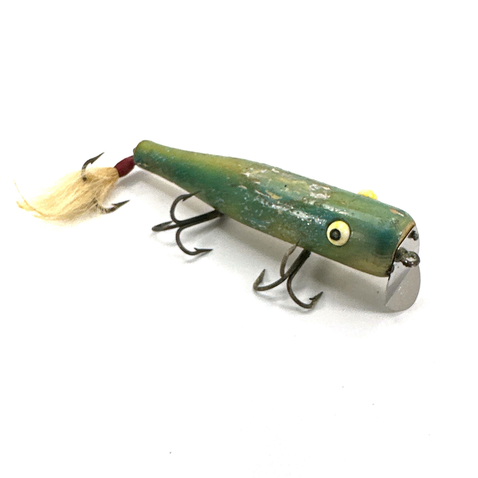 Vintage Goo Goo Eyes Fishing Lure L Cooper Co Stamford Conn Saltwater  Wooden Green Orange Tail 1950's 