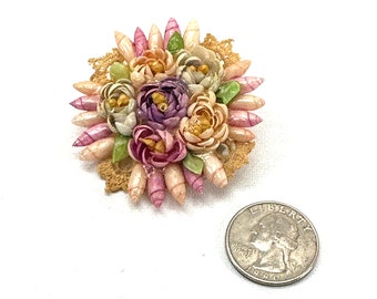 Vintage Brooch Shell Flower 1930's Pinback