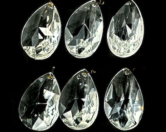 Chandelier Crystals 2" Faceted Leaded Glass Wire Loop set of 6